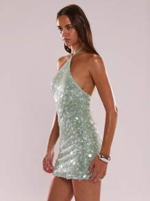 SHEIN BAE Summer And Autumn Ladies Solid Color Shiny Sequins Strapless Sexy Mini Dress, Sisters Outfit, Party Party Dress, Gorgeous Sequins,Valentine's Day,Valentine Outfits For Women