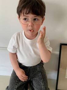 Hapijoa Infant & Toddler Boys' Summer Round Neck Solid Color Casual Short Sleeve Top