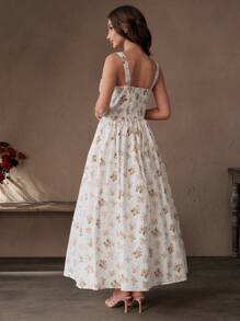 Savoree Boho Midi Sundress For Women Sleeveless Floral Print Dress With Square Neckline And Flared Hem