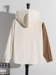 1 Piece Tween Boy 休闲运动学院艺术风格复古宽松版型灯芯绒材质面料多色拼接连帽长袖衬衫适合返校适合生日派对、晚会、表演、婚礼、洗礼、开幕式日常适合日常使用适合上学适合旅行适合运动适合春夏秋季 - 卡其色 - 查看 5