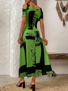 SHEIN LUNE 女式拼色连衣裙，适合夏季长款女装 - 橄欖綠 - 查看 2