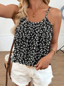 EMERY ROSE 女士休闲黑色碎花吊带背心，宽松版型，适合度假穿着，适合春夏季