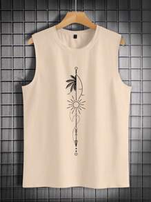 Manfinity Homme Men's Casual Sun Print Sleeveless Tank Top, Summer - Khaki - View 2