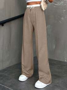 Pantaloni in cotone da donna con vita con cordoncino e bottoni frontali