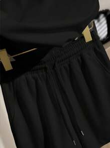 INAWLY 女士休闲插肩袖短袖套装，运动风格，适合夏季 - 黑色 - 查看 7