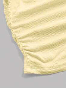 Girlism Teen Girls' Spring & Summer Casual, , All-Match, Daily, Versatile, Teenager Vacation Tube Gathered Elastic Bowknot Fitted Camisole Top Halter Top Yellow Top Bow Top Tie Back Top Ribbed Halter Top - Yellow - View 3