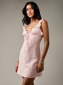 MISSGUIDED Floral Print Mini Dress Flutter Sleeve Ruffle Summer Spring Party Tea Party Bridesmaid Garden Wedding Guest - Pink - View 6