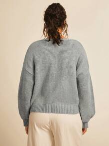 Freevana Áo len cardigan màu xám trơn dáng rộng, thanh lịch, giản dị, tinh tế, cỡ lớn, dây đeo nơ, rộng rãi, thả vai, công sở, váy dự tiệc cưới mùa thu, - Xám - Xem 2