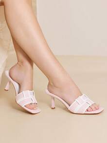 MOTF PREMIUM 方头撞色饰边高跟凉鞋 - 淺粉色 - 查看 6