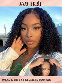 Tóc giả không keo Wear And Go Tóc giả Bob sóng sâu Sẵn sàng để mặc dành cho phụ nữ Tóc giả Bob sóng sâu 6*4 Tóc giả bằng tóc thật Tóc giả ren cắt sẵn - Natural Black - Xem 2