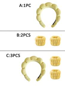 Diadema, muñequera y bandana de esponja para el cuidado de la piel, absorción de humedad para yoga, running y limpieza facial. Accesorios de moda neutros para gimnasia, cuidado personal y ejercicio. - Amarillo - Ver 5