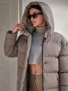 CLARA VERO Women's Brown Hooded Casual Long Puffer Winter Coat - Brown - View 6