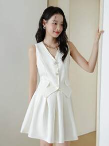 少女夏季休闲蝴蝶结露背上衣和裙子两件套 - 彩色 - 查看 4