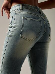 MISSGUIDED Quần Jeans Ống Loe Cạp Cao Phong Cách Y2K Retro Vintage Wash Quần Jeans Thời Trang Thu Đông - Rửa nhẹ - Xem 3