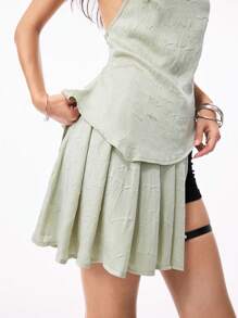 LYSMO Woman's Light Green Asymmetrical Strap Backless Top And Pleated Skirt Two Pieces Set - New Arrival Spring/Summer 2025 - Green - View 4