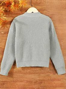 SHEIN Girls' V-neck Ribbed Knit Sweater Pullover - Grey - View 2