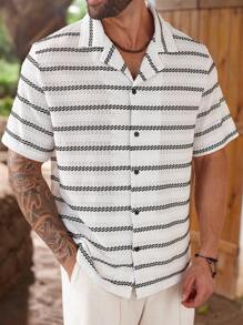 Manfinity Homme Plus Size Men's Casual Striped Short Sleeve Shirt, Summer - Multicolor - View 5