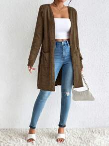 SHEIN Essnce Áo len cardigan nữ thanh lịch cho mùa thu/đông - Cà phê nâu - Xem 4