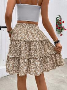 Breezaya 春夏花卉层叠荷叶边下摆A字裙