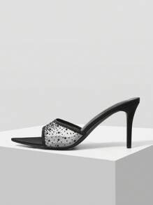 MOTF 女士黑色水钻装饰露趾高跟凉鞋 - 黑色 - 查看 2