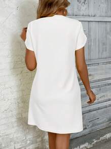 EMERY ROSE Đầm ngắn tay màu trơn thường ngày mùa hè cho nữ - trắng - Xem 2