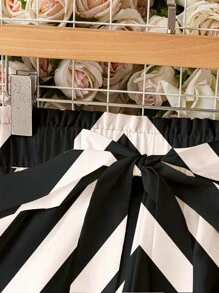 SHEIN LUNE 女士几何条纹腰带抽绳裤，适合春夏季