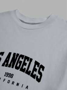 RueChic Set van 2 casual T-shirts met korte mouwen en korte broeken voor heren met letterprint, zomer