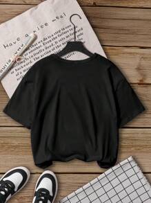 SHEIN Camiseta informal de verano para niño preadolescente con estampado de tiburón y letras
