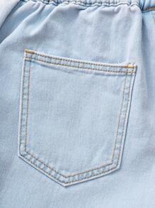 SHEIN Summer Casual Washed Drawstring Waist Denim Shorts - Multicolor - View 5