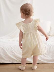 Cozy Pixies Bộ đồ liền thân tay ngắn cổ vuông họa tiết hoa 3D cho bé gái kèm quần short, thoải mái và đa năng - Nhiều màu - Xem 2