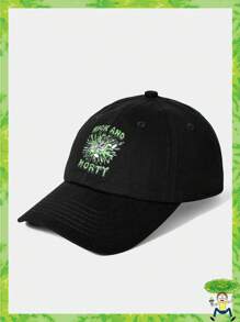 Rick and Morty X SHEIN Verstellbare schwarze Kappe mit Buchstaben- und Cartoon-Motivdruck