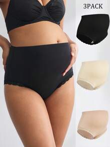 SHEIN 3pcs Pack High Waist Lace Trim Maternity Underwear