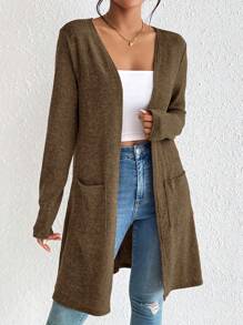 SHEIN Essnce Áo len cardigan nữ thanh lịch cho mùa thu/đông - Cà phê nâu - Xem 3