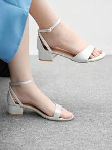 CUCCOO BIZCHIC 女式粗跟踝带扣露趾高跟凉鞋 - 銀色 - 查看 1