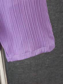 SHEIN Tween Boys' Solid Color Short Sleeve Shirt And Shorts 2 Pieces Set, Casual, School, Campus, College - Purple - View 5