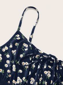 SHEIN EZwear 性感黑色针织紧身迷你连衣裙，细肩带，夏季沙滩连衣裙，度假装，波西米亚风，束身连衣裙 - 藏蓝色 - 查看 3