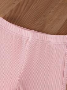 SHEIN Vintaside Kids 2 件套女婴休闲舒适黑色和卡其色不对称下摆裤带蝴蝶结装饰，夏季 - 白色 - 查看 3