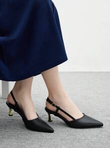 CUCCOO BIZCHIC Mulas de tacón alto para mujer con puntera en punta, tira trasera, formal, de fiesta, para ir al trabajo, con combinación de talón bañado en metal - Negro - Ver 5