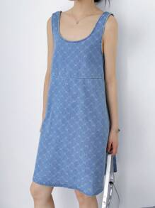 K-Vae Women's Casual Loose Denim Mini Dress, Sleeveless, Blue