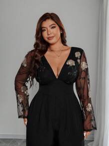 Bellastra 大码女式法式优雅刺绣拼布连体裤 - 彩色 - 查看 5