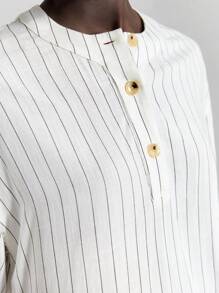 Ontre 2025 New Commuting OL, Women's Casual Loose All-Match Versatile Striped Long Dress - White - View 7