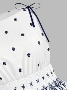 SHEIN MOD 大码蓝白刺绣上衣，夏季沙滩风，优雅时尚 - 藍白色 - 查看 3