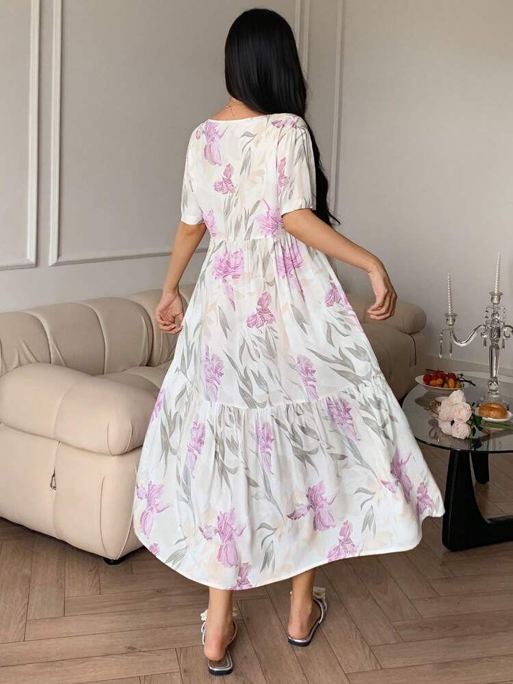 Floral All-Over Print Loose Fit Short Sleeve Nightgown/Sleepwear Dress For Women, Moo Moo Sleep Dress Pajama