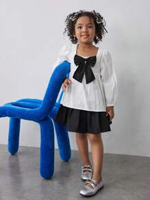 Maija Kids Maija Kids Young Girl Shirt With Bow Decor And Ruffle Sleeves