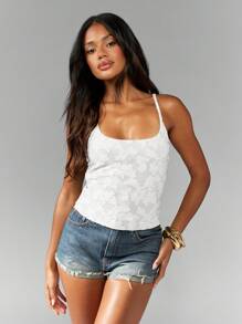 MISSGUIDED Camiseta de tirantes con textura floral, top corto de verano sin mangas, camiseta básica informal con ajuste, escote redondo, tirantes ajustables, prenda esencial para primavera