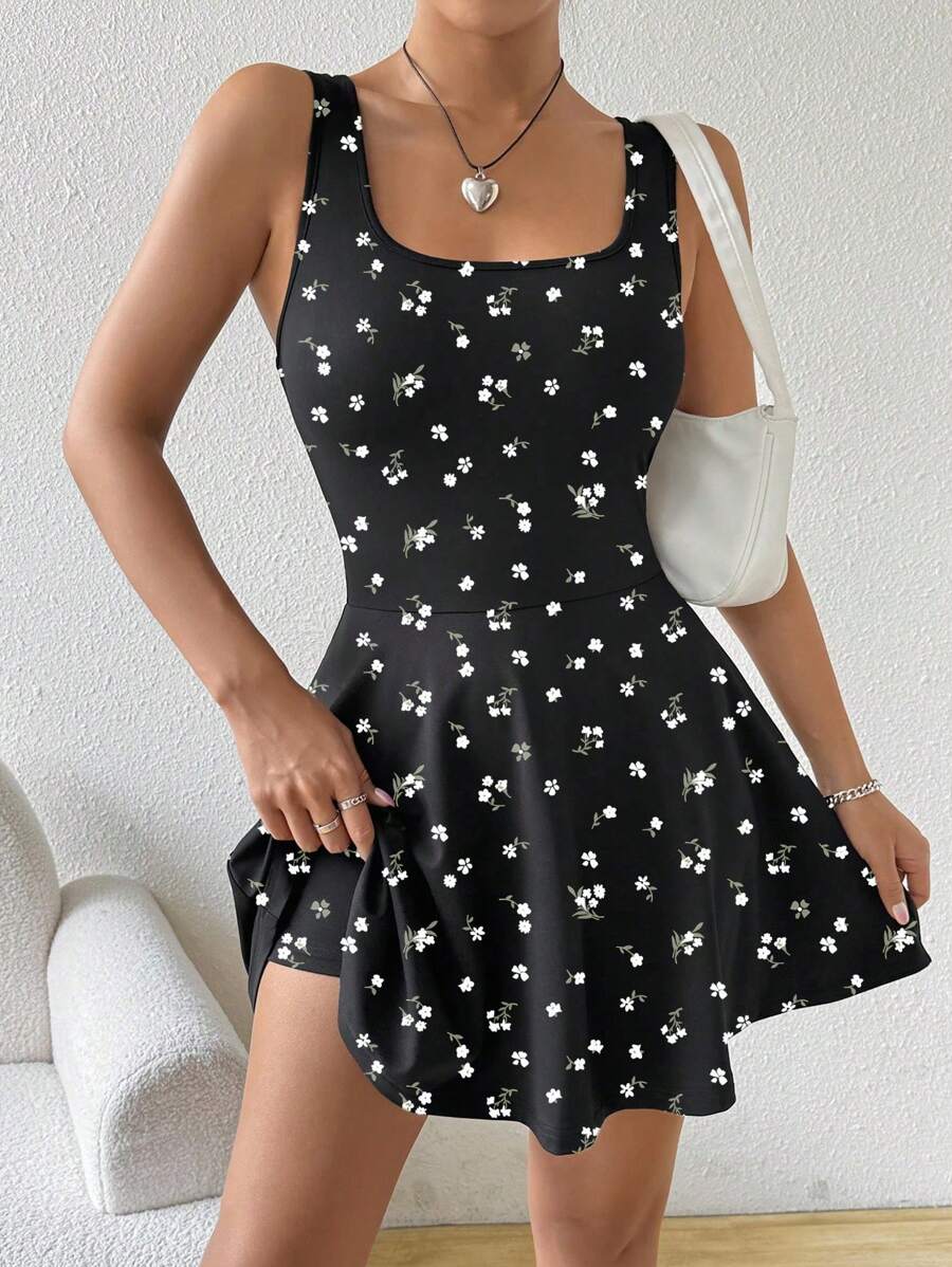 SHEIN EZwear 女士休闲简约清新碎花迷你连衣裙,适合夏季 - 彩色 - 查看 1