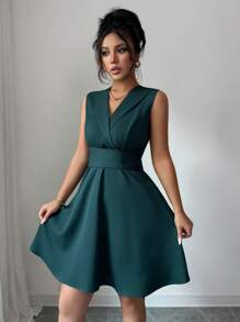 Elenzga Sukienka midi bez rękawów z krzyżującymi się ramiączkami i dekoltem w serek, styl minimalistyczny, odpowiednia na imprezy, wiosna/lato