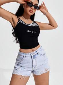 SHEIN EZwear 女式休闲水洗破洞牛仔短裤 - 淺色水洗藍 - 查看 8