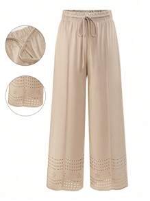 Seusyu Plus Size Women's Elegant Knitted Jacquard Pattern Loose Fit Pants Fall Cloth For Women - Khaki - View 1