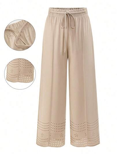 Seusyu Plus Size Women's Elegant Knitted Jacquard Pattern Loose Fit Pants Fall Cloth For Women